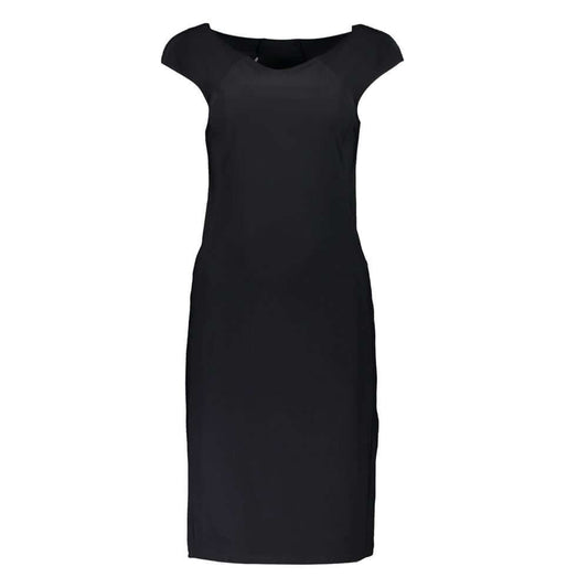 Patrizia Pepe Elegant Black Boat Neck Dress with Wide Straps PA-28357-XS