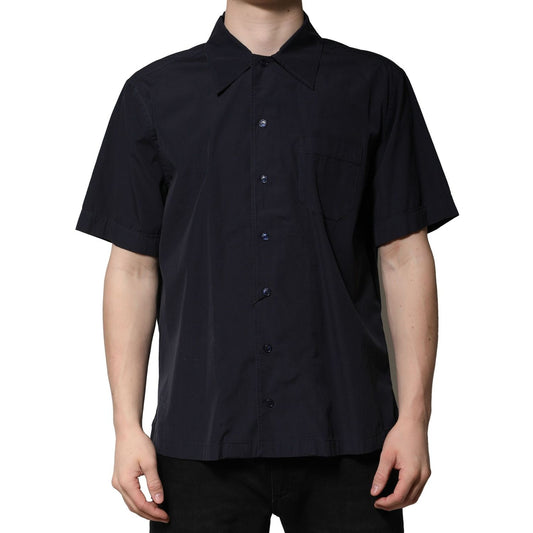 Dolce & Gabbana Dark Blue Cotton Short Sleeves Casual Shirt