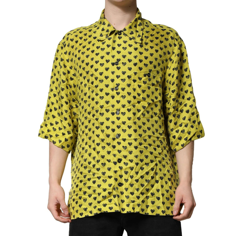 Dolce & Gabbana Yellow Heart Short Sleeves Men Casual Shirt TSH90656-42