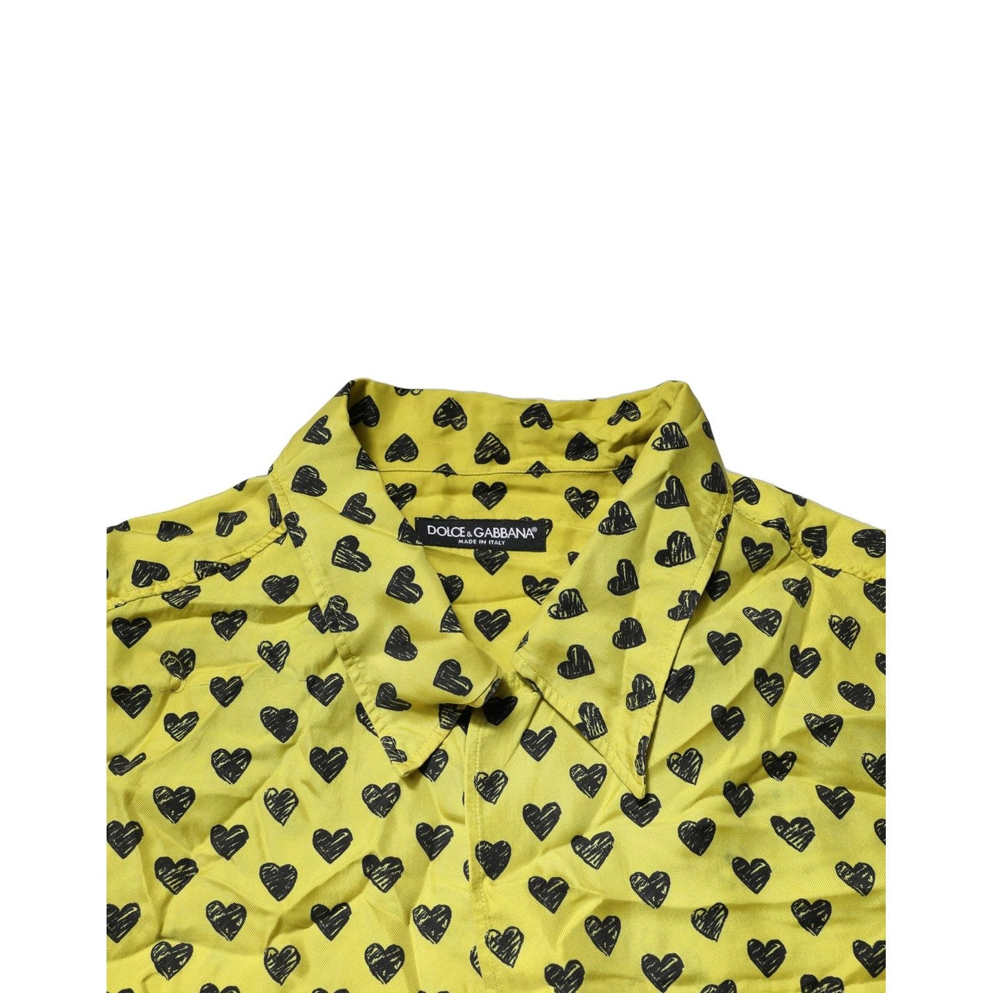 Dolce & Gabbana Yellow Heart Short Sleeves Men Casual Shirt TSH90656-42