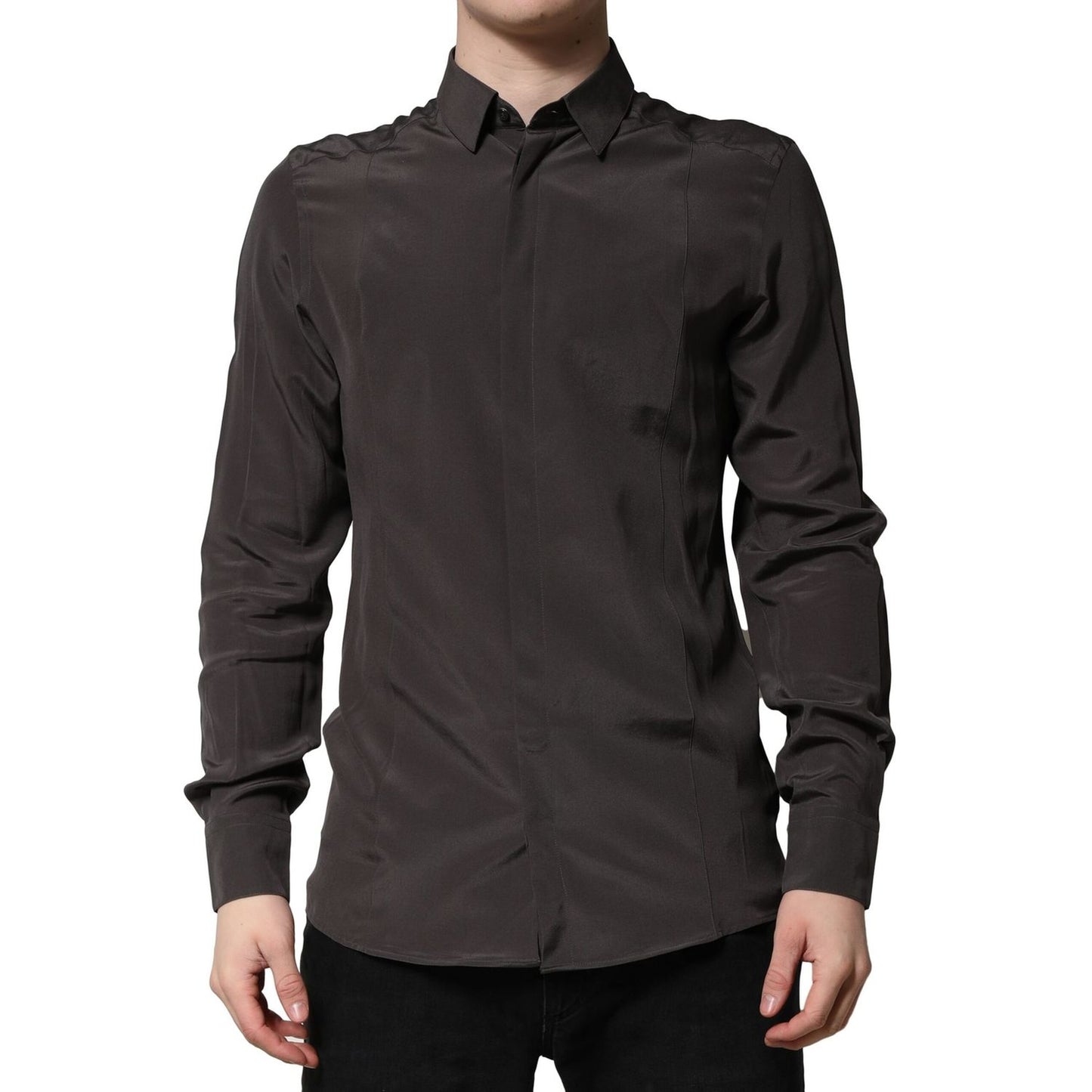 Dolce & Gabbana Dark Brown Silk GOLD Men Dress Formal Shirt