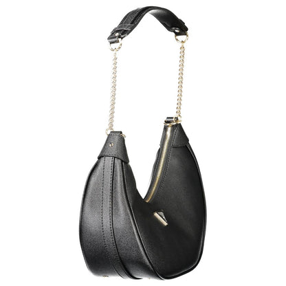 Guess Jeans Black Polyethylene Women Handbag with chain shoulder handle and zip closure, showcasing urban chic design.