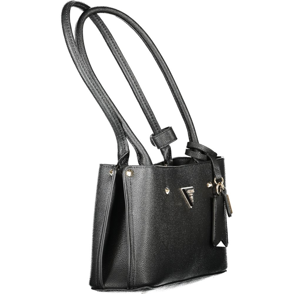 Guess Jeans Black Polyethylene Women Handbag with twin straps, featuring multiple compartments for organized carry.