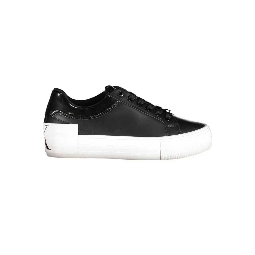 Calvin Klein Black Polyester Sneaker with 3 cm platform, contrasting details, logo, eco-friendly recycled polyester.