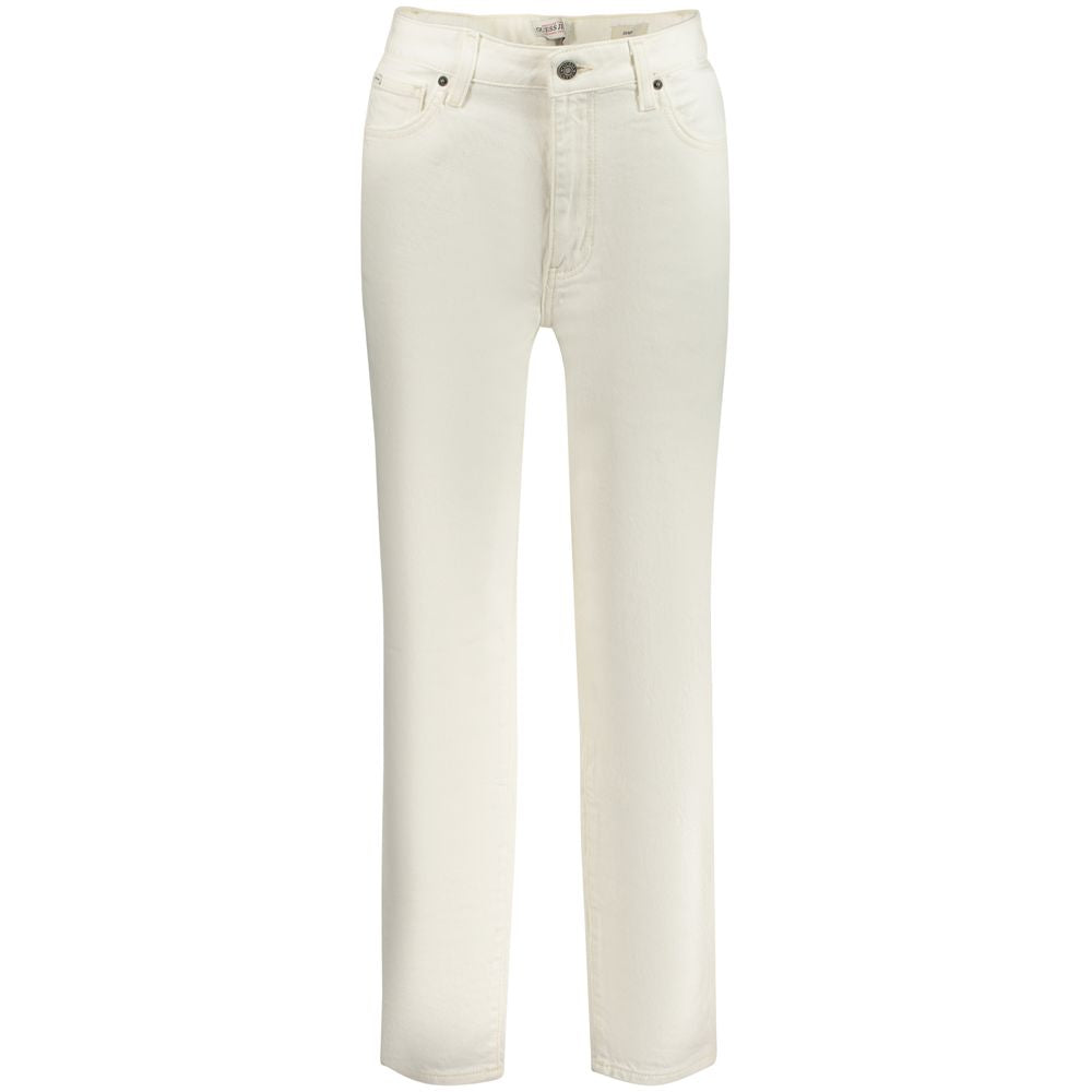 Guess Jeans White Cotton Women Jeans featuring a five-pocket design and button closure, offering a flattering fit and comfort.