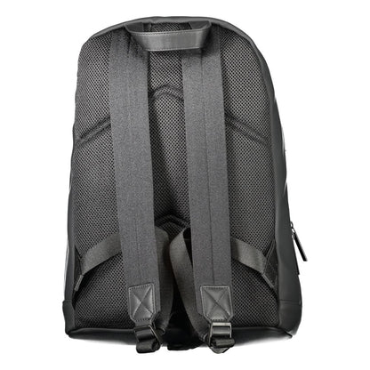 Calvin Klein Black Polyester Men Backpack with adjustable shoulder straps and eco-friendly materials, back view.