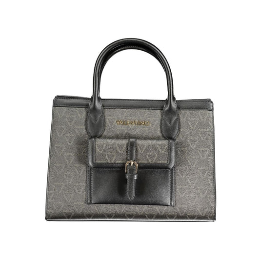 Mario Valentino Black Polyethylene Handbag with dual handles, adjustable straps, exterior pocket, and logo on textured surface.