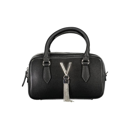 Mario Valentino Black Polyethylene Women Handbag with handles and shoulder strap, showcasing elegant design and dual internal pockets.