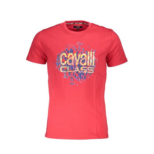 Cavalli Class Red Cotton Men T-Shirt with crew neck and bold print design