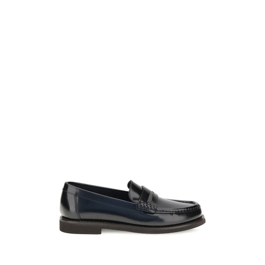 Brunello Cucinelli Black Calf Leather Bos Taurus Slip-On Loafers
