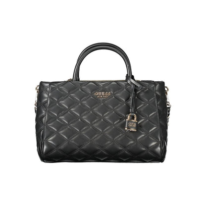 Guess Jeans Black Polyethylene Women Handbag with quilted design and padlock detail.