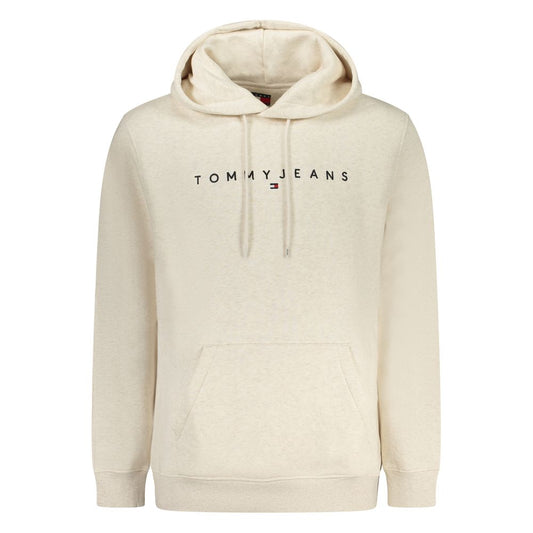 Tommy Hilfiger Beige Cotton Men Sweater with logo, hooded and long-sleeved design, crafted from regenerative cotton and polyester blend.