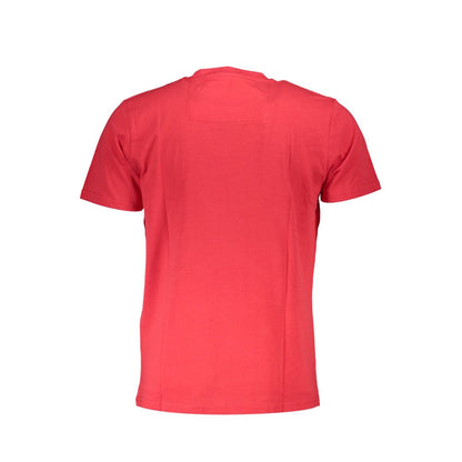 Cavalli Class Red Cotton Men T-Shirt with short sleeves and crew neck, showcasing bold design and Italian craftsmanship.