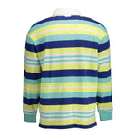 Back view of a striped long sleeve polo shirt in yellow, blue, and green. Gant Yellow Cotton Men Polo Shirt for stylish comfort.