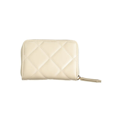 Mario Valentino Beige Polyethylene Wallet with zip closure, contrasting details, coin purse, card spaces, and compartments.