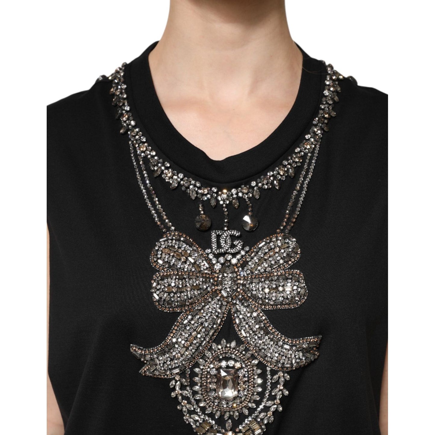 Dolce & Gabbana Black Cotton Rhinestone Embellished Tank Top DR81735-40