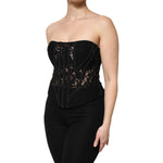Dolce & Gabbana Black Cotton Floral Lace Corset Bustier Top TSH906757-48