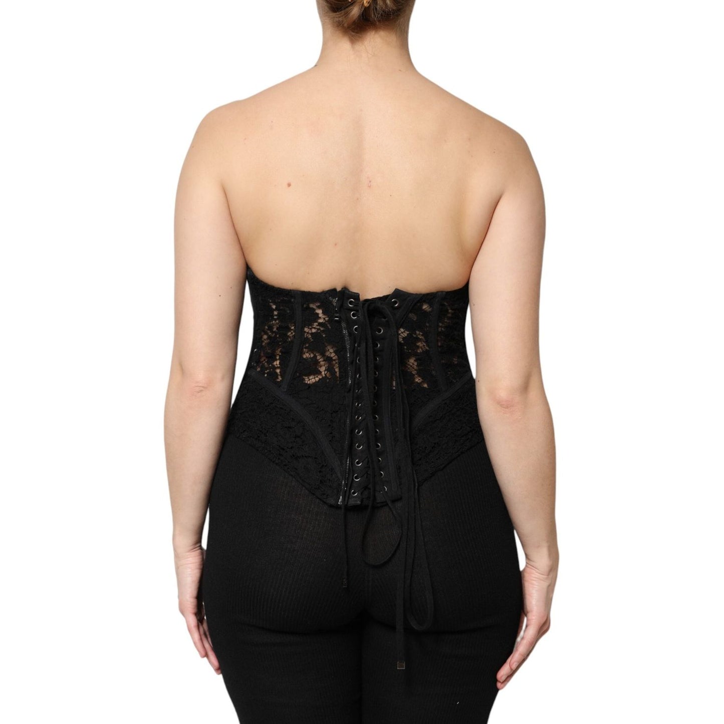 Dolce & Gabbana Black Cotton Floral Lace Corset Bustier Top TSH906757-48