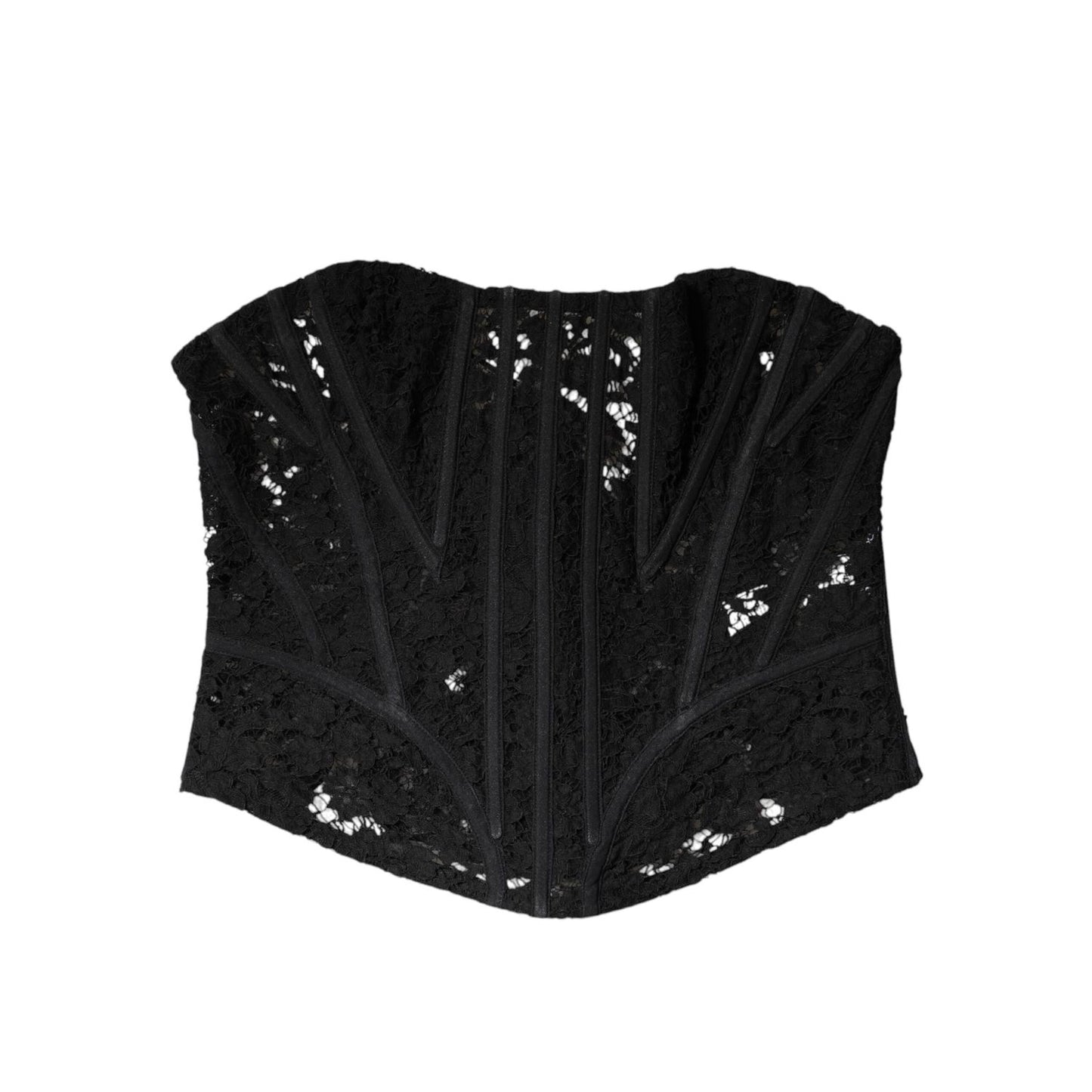 Dolce & Gabbana Black Cotton Floral Lace Corset Bustier Top TSH906757-48
