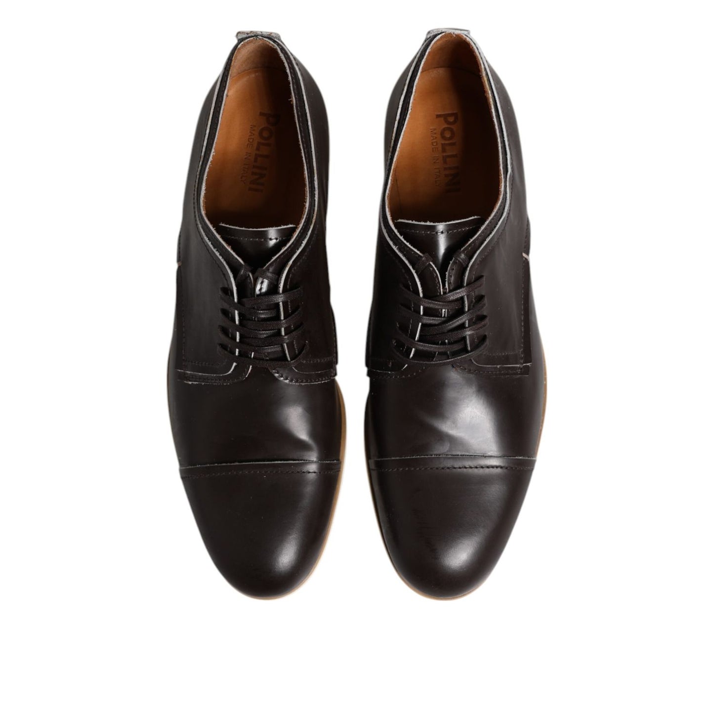 Pollini Dark Brown Leather Derby Lace Up Dress Formal Shoes