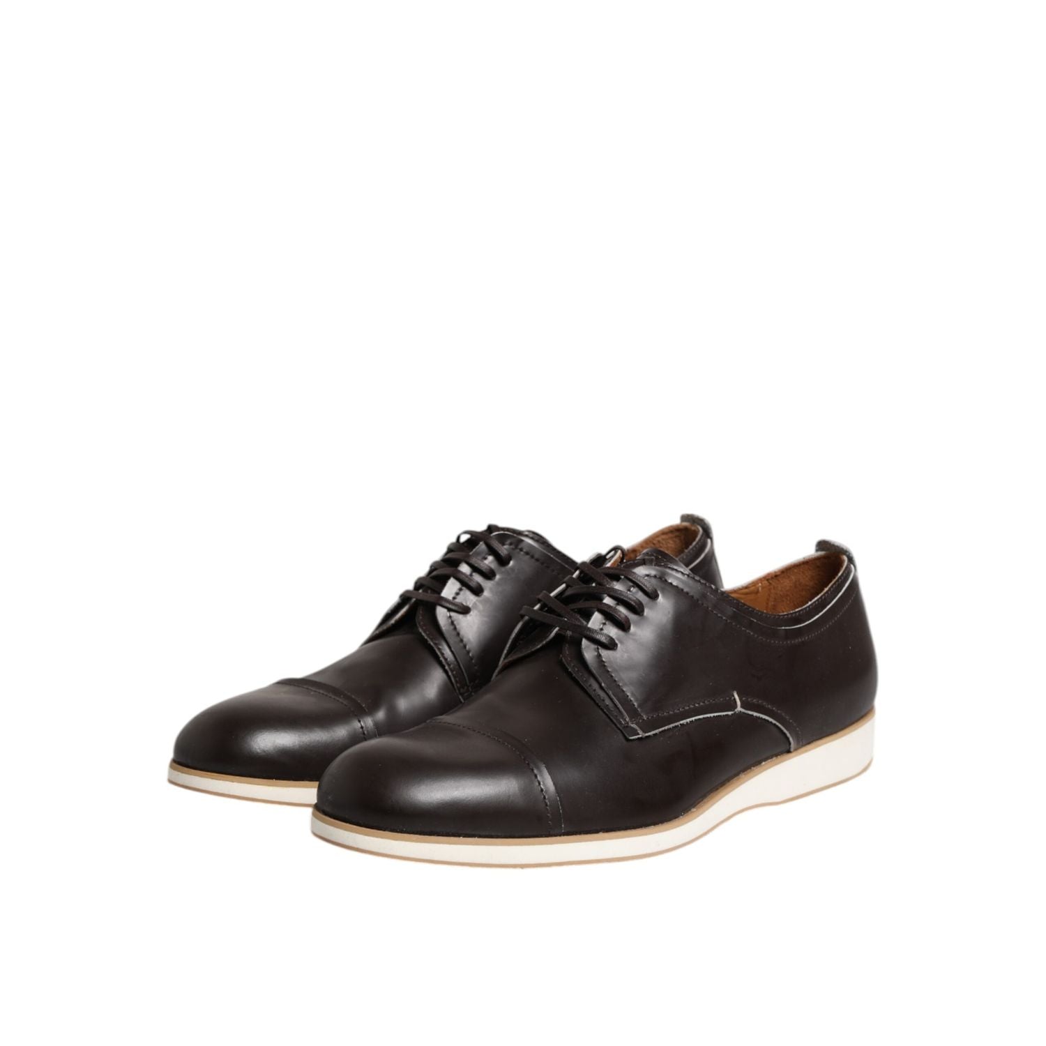 Pollini Dark Brown Leather Derby Lace Up Dress Formal Shoes