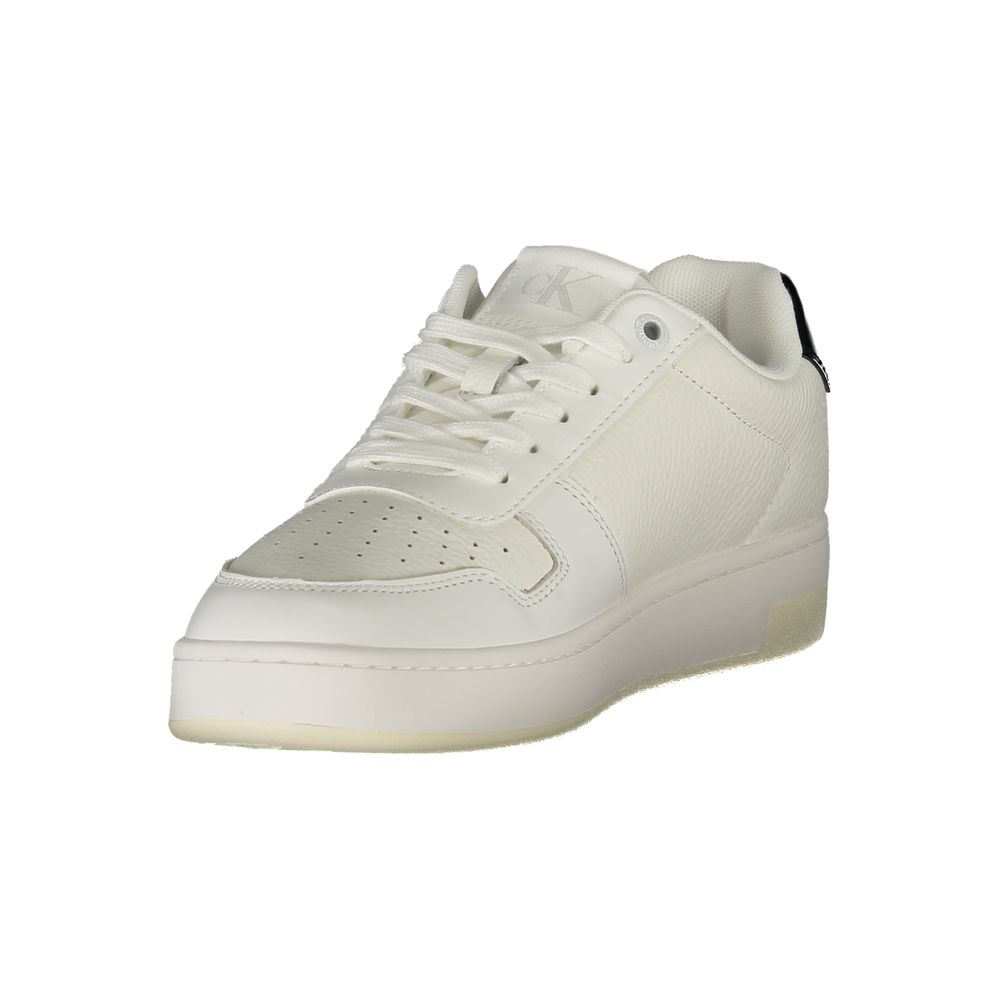 Calvin Klein White Leather Women Sneaker with black contrast and removable footbed for comfort