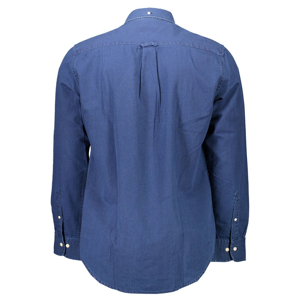 Back view of Gant Blue Cotton Men Shirt with button-down collar and chest pocket, perfect for office wear or upscale casual occasions.