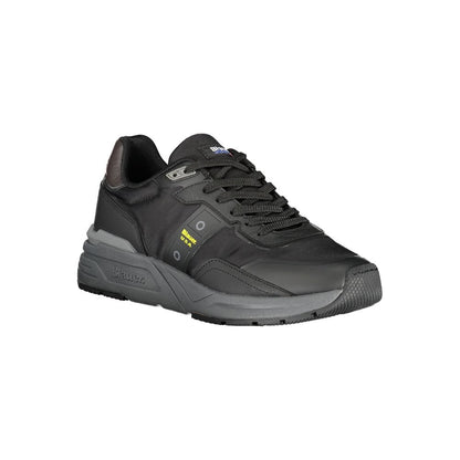 Blauer Black Polyester Sneaker with laces, contrasting details, logo application. Perfect for sports and casual wear.