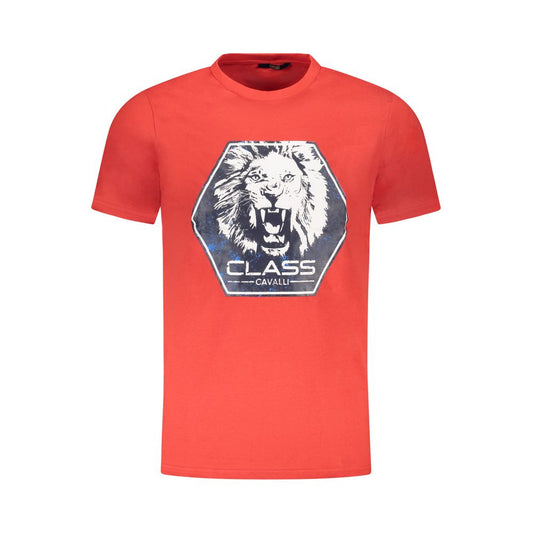 Cavalli Class Red Cotton Men T-Shirt with iconic logo print