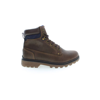 U.S. POLO ASSN. Brown Polyester Men Boot with lace-up design and iconic logo for sophistication and durability.
