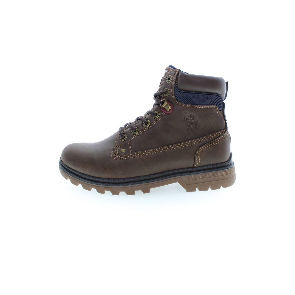 U.S. POLO ASSN. Brown Polyester Men Boot with lace-up design and luxury logo, rugged and stylish footwear for urban adventures.