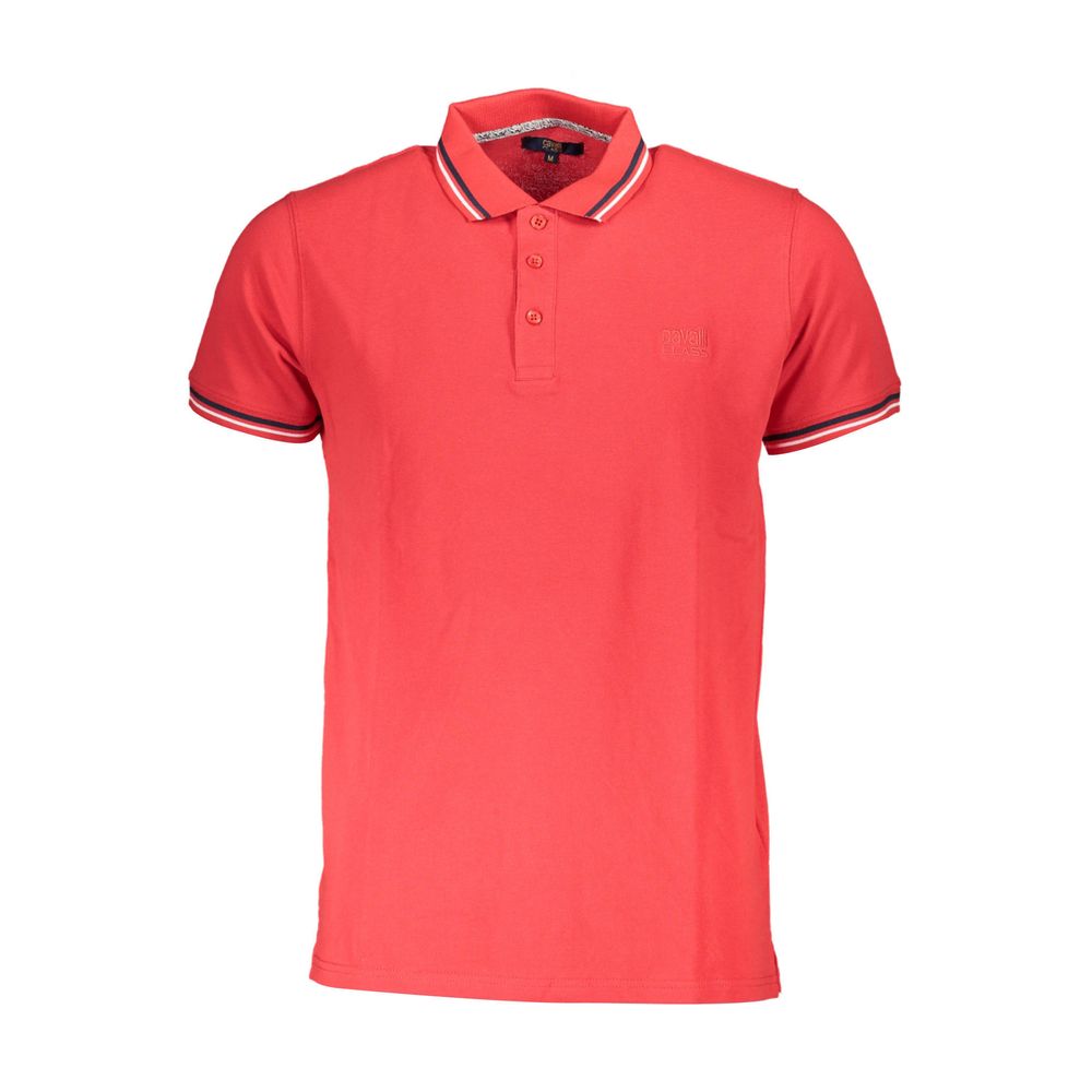 Cavalli Class Red Cotton Men Polo Shirt with contrasting details and Cavalli Class embroidery.