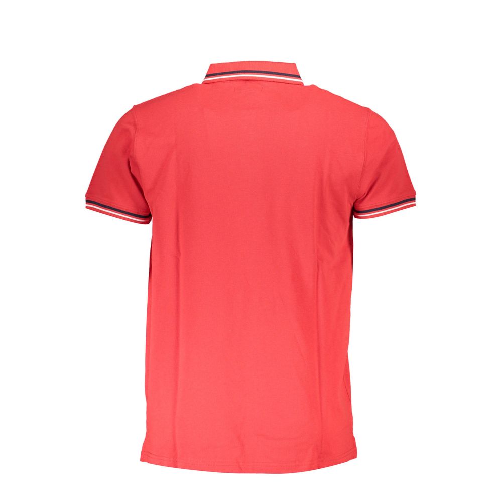 Cavalli Class Red Cotton Men Polo Shirt with contrasting details and signature embroidery, back view showcasing knit fabric and collar.