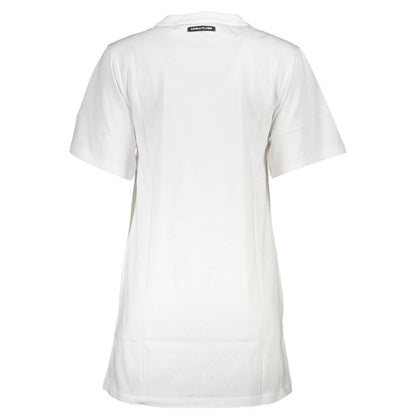 Cavalli Class White Cotton Women Dress back view, showcasing short sleeves and elegant design. Italian sophistication in fashion.
