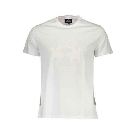 La Martina White Cotton Men T-Shirt with logo, crew neck, and short sleeves