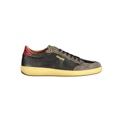Blauer Black Leather Men Sneaker with contrasting colors and brand logo, featuring a removable insole for style and comfort.