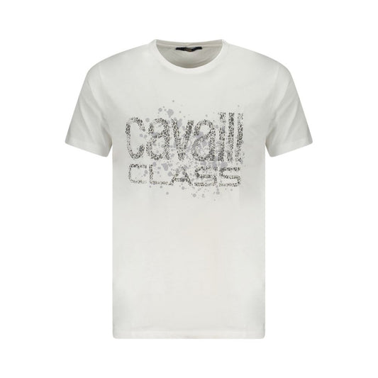 Alt Tag: Cavalli Class White Cotton Men T-Shirt with logo print, perfect for adding Italian luxury and style to your wardrobe.