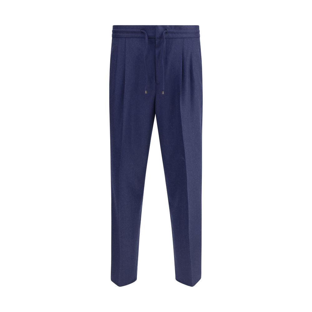 Brunello Cucinelli Blue Fleece Wool Casual Pants