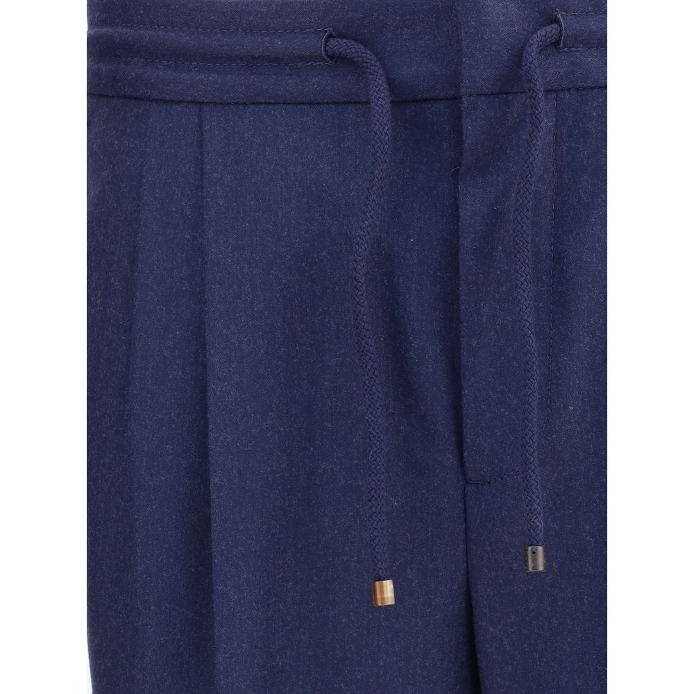 Brunello Cucinelli Blue Fleece Wool Casual Pants