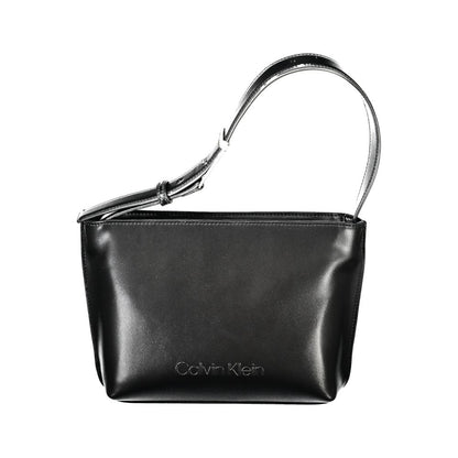 Calvin Klein Black Polyester Women Handbag with single handle and zip closure, eco-friendly and stylish accessory.