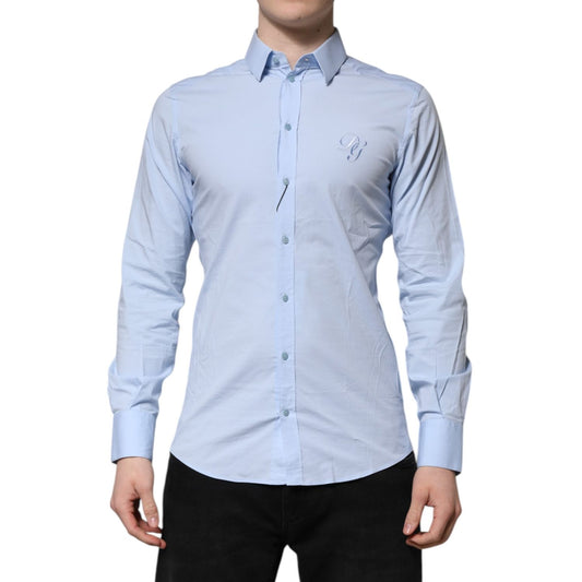 Dolce & Gabbana Sky Blue Cotton GOLD Long Sleeves Dress Shirt