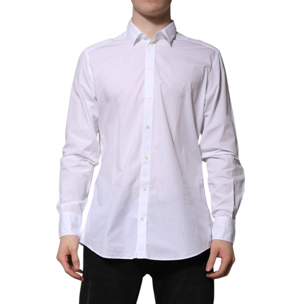 Dolce & Gabbana White Cotton Long Sleeves Dress Formal Shirt TSH906942-43