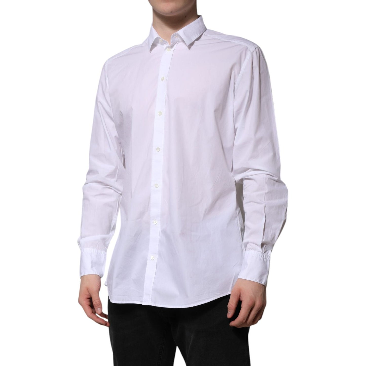 Dolce & Gabbana White Cotton Long Sleeves Dress Formal Shirt TSH906942-43