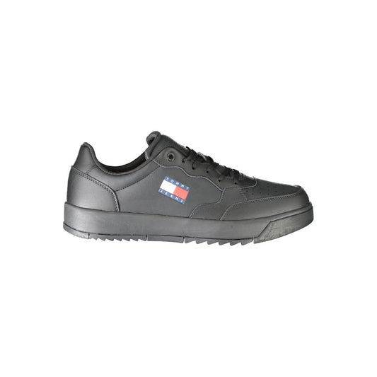 Tommy Hilfiger Black Polyethylene Men Sneaker with iconic logo and sleek design.