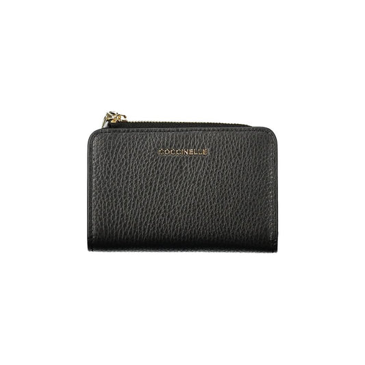 Coccinelle Black Leather Women Wallet with zip closure and elegant design, featuring luxurious 100% leather and ample compartments.