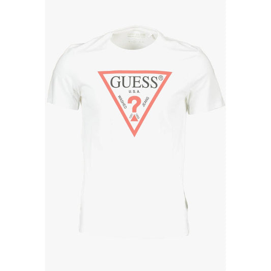 Guess Jeans White Cotton Men T-Shirt featuring slim-fit design and iconic logo for stylish trendsetters.