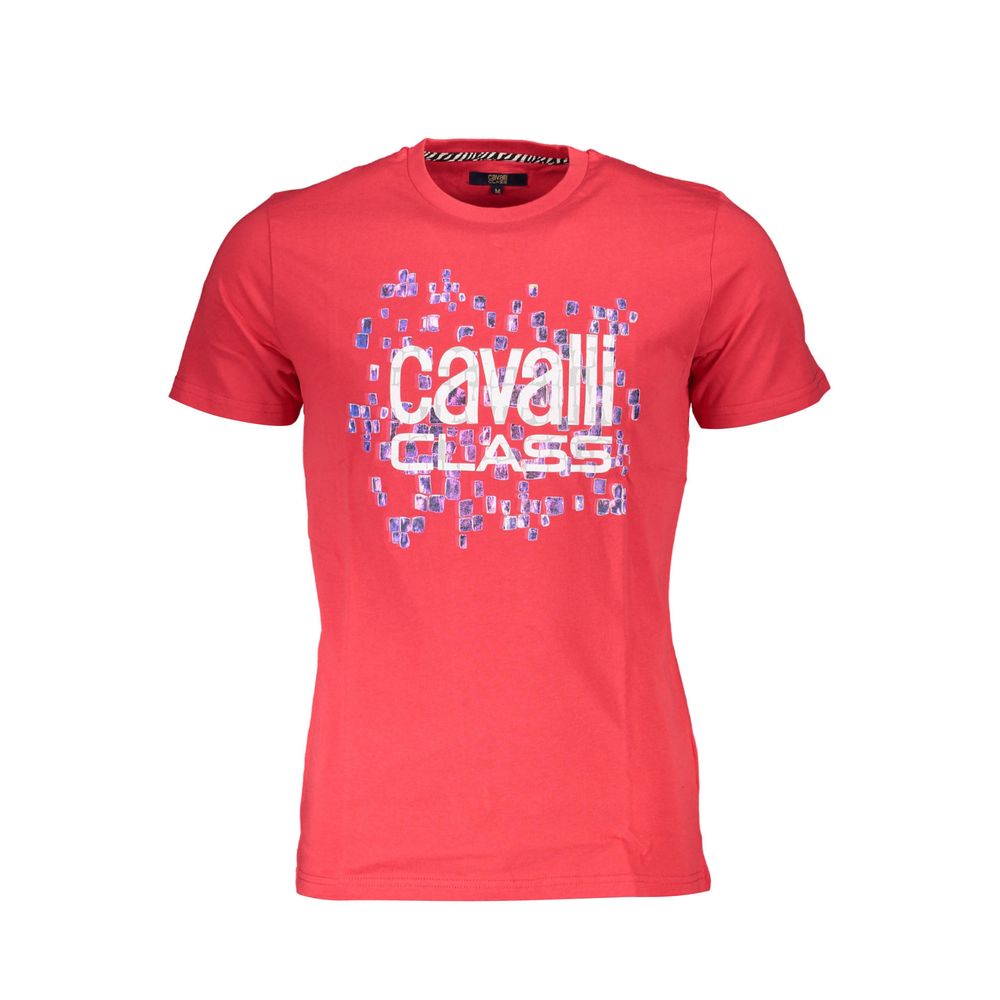Cavalli Class Red Cotton Men T-Shirt with logo, short sleeves, crew neck, vibrant red color, comfortable cotton fabric, stylish design