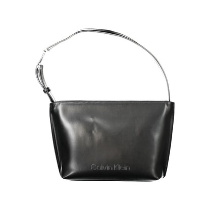 Calvin Klein Black Polyester Women Handbag with sleek shoulder strap, made of 50% recycled materials, featuring iconic logo, urban-chic style.