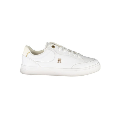 Tommy Hilfiger White Leather Women Sneaker with logo and ivory contrasts, showcasing stylish and comfortable athletic footwear.