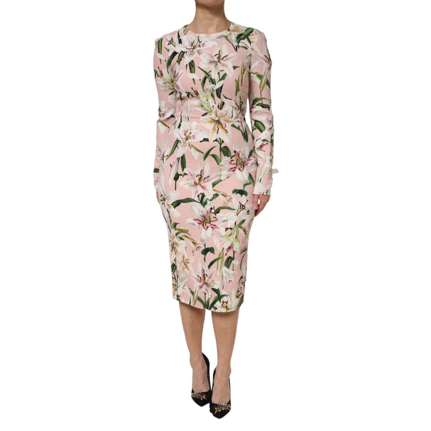 Dolce & Gabbana Pink Lily Viscose Sheath Stretch Midi Dress DR81731-40